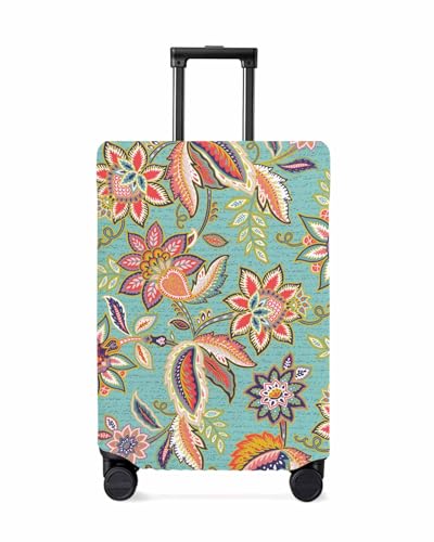 Vintage Floral Travel Luggage Cover Spandex Elastic Suitcase Cover for Luggage, Scratch Proof Luggage Cover Protector for Trunk Case 19-21 Inch Luggage, Abstract Flowers Textured Blue Green