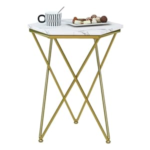 IBUYKE Side Table, Modern Small End Table with Imitation Marble Panel, Sofa Tables with Gold Metal Legs, Coffee Accent Tables for Living Room, Bedroom, Office, White UTMJ064W