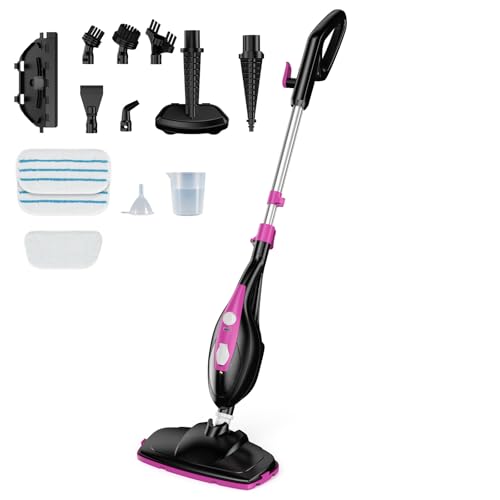 KMFurnila 14-in-1 Steam Mop, 1550W Detachable Handheld Steam Cleaner for Floor Cleaning, 16.4 FT Cord, 2 Washable Pads, Multi-Purpose Floor Steamer for Hardwood, Carpet, Tile, Grout