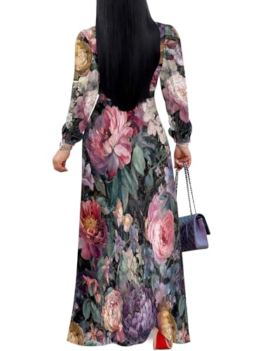 Image of SUZONANA Plus Size Dresses for Women Floral Print Maxi Dress Flowy 3 /4 Sleeve with Belt