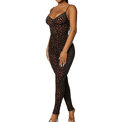Yeahdor Women'S Leopard Print Athletic Jumpsuits Unitards One Piece Dance Workout Outfits Tank Leotard Cami Khaki Small thumb #1