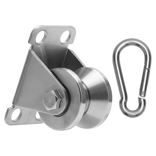 Polea de acero inoxidable con 2 rodamientos de bolas, 32 mm en V para cable de acero de 10 mm, juego con mosquetón de acero inoxidable 304, rollo de 250 kg para fitness, bricolaje taller