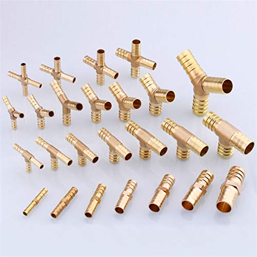 Zkenyao-Brass Connector Straight Elbow Tee Y Cross 2/3/4 Way Fitting Splitter Connector,4 5 6 8 10 12 14 16 19 25mm Hose Barb Brass, Simple to Install (Color : Elbow, Size : 16mm)