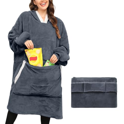 TOMEEK Sudadera con Capucha para Mujer de Gran Tamaño Plegable Manta con Capucha de Forro Polar con...
