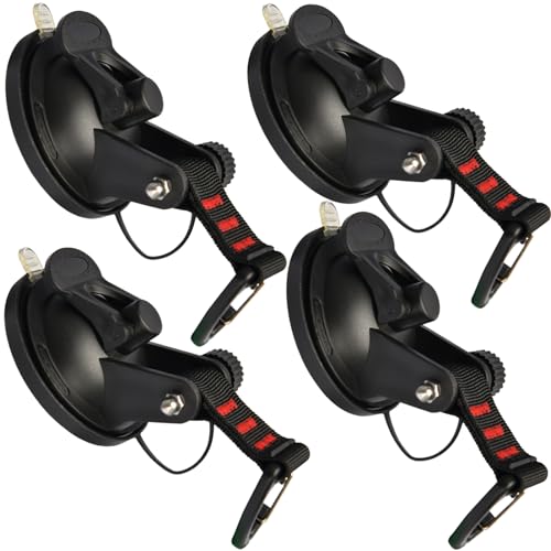 Anclaje de Ventosa con Gancho   de Seguridad Tie Down 4 Piezas para Atar Equipaje, Coche Carpas, Montaje en Coche, Tienda de Techo Carpa Bolsa de Alpinismo Tapa del Techo