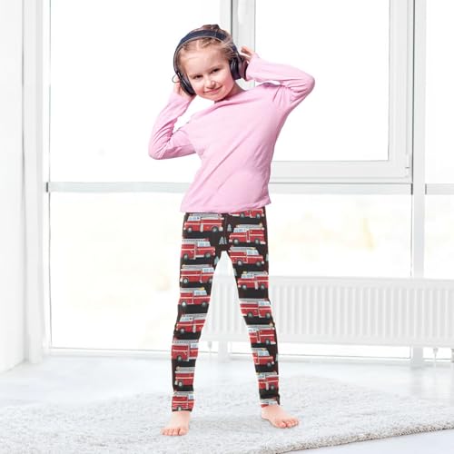 Red Fire Rescue Truck Girls Leggings Kids Yoga Pants Dance Active Tights 4T4