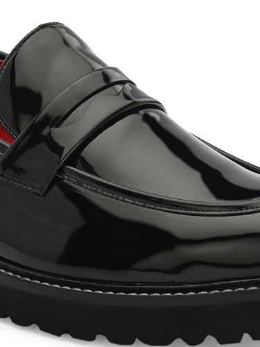 Image of San Frissco Men's Glossy Shine Loafers - Slip‑On Formal Shoes with Buckle, Anti‑Slippery Wrinkle‑Free Leatheratte Upper, Durable Lightweight Design, Comfortable Cushioned Footbed