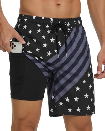 Image of Justay Mens Swim Trunks with Compression Liner 2 in 1 Quick Dry Board Shorts 7 Inch Bathing Suit Swimming Trunks for Men