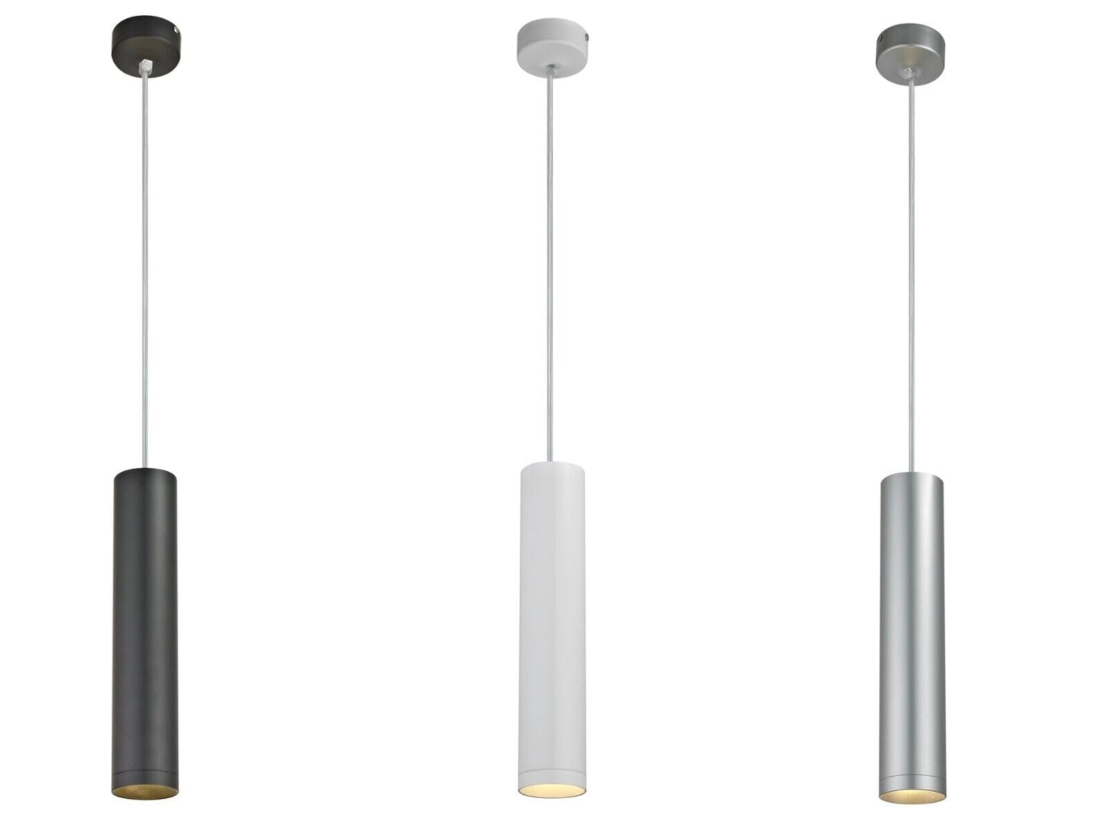 UKEW LED Pendant Light Fitting - Adjustable Suspended Aluminium Hanging Ceiling Lamp with Cylindrical Tube Holder - Durable Suspended Transparent Wire Cable Light for Living Dining Bedroom (Black)