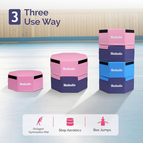 Matladin Gymnastics Octagon Mat, 25.6\" Diametre Tumbling Backbend Trainer Exercise Mat for Kids Gym Cheerleading, Martial Art, Octagon Step and Jump Platforms (Pink & Purple)