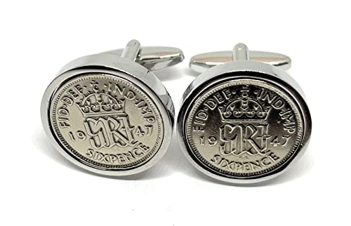 Luxury 1947 Original Lucky Sixpence 6d birthday / Anniversary Cufflinks ideal for a 74th birthday