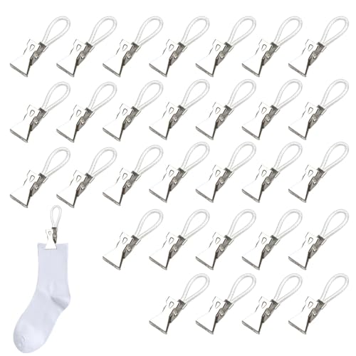 Clips para paños de cocina, 30 clips de acero inoxidable, ganchos de cocina, ganchos de almacenamiento domésticos, colgador de ducha con lazo para el baño de casa