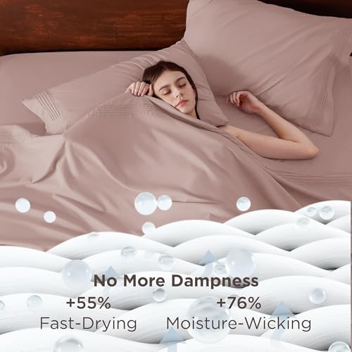 Image of Bedsure Deep Pocket Twin Sheets Set - Fits Mattresses Up to 21 Inches Thick -3 Piece GentleSoft Bed Sheets, Moisture Wicking, Soft & Cooling Bedsheet & Pillowcases, Easy & Secure Fit, Dusty Pink