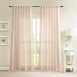 Novecozy Natural Linen Blush Pink Semi Sheer Curtains 90 Inch Long 2 Panels Set for Bedroom Living Room, Backtab Rod Pocket Farmhouse Boho Linen Textured Light Filtering Window Drapes, Peach Pink