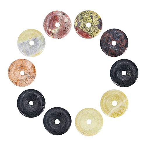 Arricraft 10 Stück Natürliche & Synthetische Donut Edelstein Anhänger, Gefärbte Anhänger In Pi-Scheibenform Edelstein Anhänger Für Die Schmuckherstellung, Loch:Ca.6mm Cover