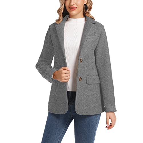 ZHANCHTONG Women's Notch Lapel Two Button Wool Blend Blazer Suit