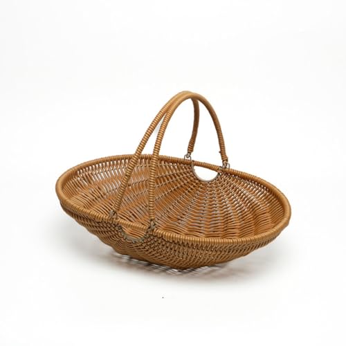 MYCENSE Wicker Picnic Storage Basket with Foldable Handle PP Woven Empty Picnic Baskets Sturdy Iron Wire Frame Versatile Harvest Basket for Camping Beach Park Halloween A 33.5x24.5x8cm