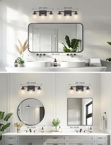 Image of DORESshop Black Vanity Light Fixture for Bathroom 3-Light Modern 20 Inch