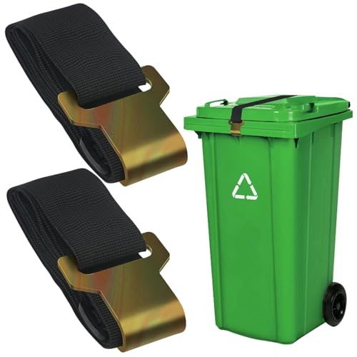 2Pcs Bear Proof Trash Can Lid Lock, Adjustable Garbage Can Lock for Animals, Strap to Prevent Bear Raccoon Dog Tipping Over Trash Bin (Black)