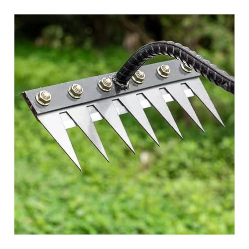 Rastrillo de acero al manganeso, rastrillo de hierro grueso de 7 dientes para jardinería y deshierbe, rastrillos de nivelación de césped, herramientas de jardinería para eliminar malas hierbas