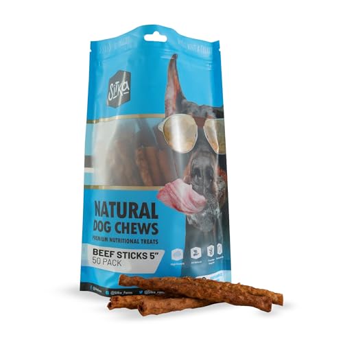 Sitka Farms Beef Sticks - Crunchy Premium Munchy Sticks for Dogs - 50 Count - All Natural Beef Flavor Chews - for All Breeds