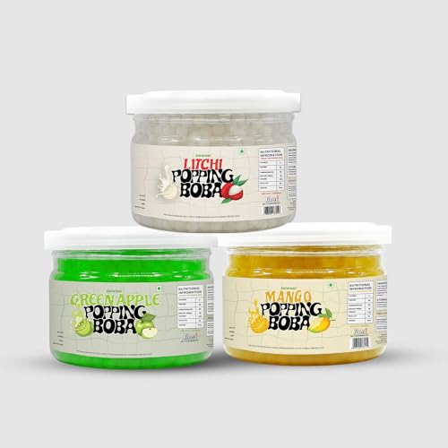 Image of Zawaa Foods Assorted Popping Boba Pearls (Green Apple, Mango, Litchi) | 100g Each (Pack of 3) | Bursting Fruit Boba for Bubble Tea, Milkshakes, Ice Cream & Desserts