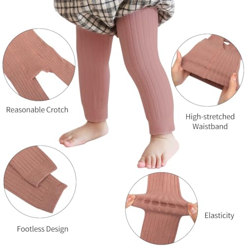 Ehdching Baby Girls Cable Knit Leggings Toddler Solid Footless Tights Cotton Seamless Pants Pantyhose for Infants Kids3