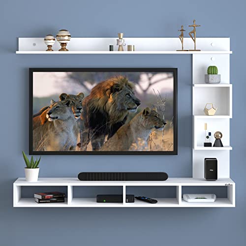 Image of Anikaa Cindy Engineered Wood Wall Mount TV Unit /TV Stand /TV Cabinet /TV Entertainment Unit /Set Top Box Stand (White) (Ideal for 43 Inch)(D.I.Y)
