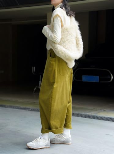 CHARTOU Women Corduroy Barrel Pants Wide Leg Vintage Mid Rise Y2k Baggy Boyfriend Pants3