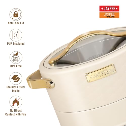 Image of JAYPEE Luxura Klass Set Inner Steel Serving Painted Casserole Set Of 3 Toughened Glass Lid Advanced PU Insulated 100% Food Grade Lockable Hot Box Easy To Keep Roti,Pulao & More|1500,2000,2500 Ml,Ivory