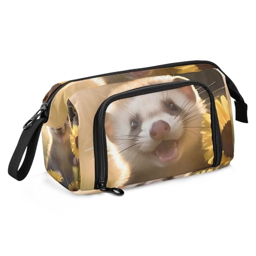 Image of SUABO Big Capacity Pencil Case, Cute Ferrets Daisy Pen Bag Pouch Holder Stationery Bag School College Office Organizer for Teen Adults Student