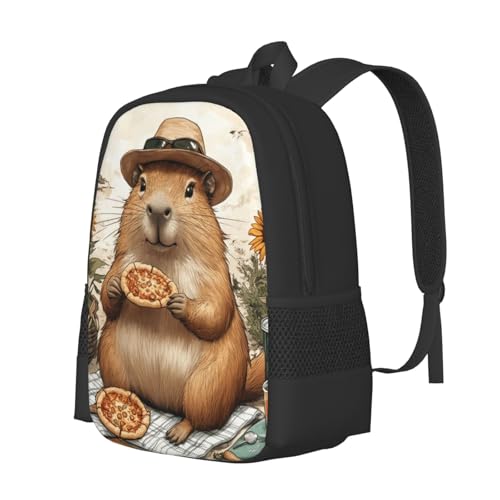 Image of Cute Capybara Print Backpack For Men Women Lightweight Daypack For Daily Commutes Business Travel Hiking
