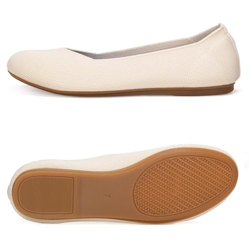 Image of Frank Mully Women's Ballet Flats Round Toe Walking Flats Slip On Work Shoes Knitted Flats Shoes for Woman Soft Lightweight