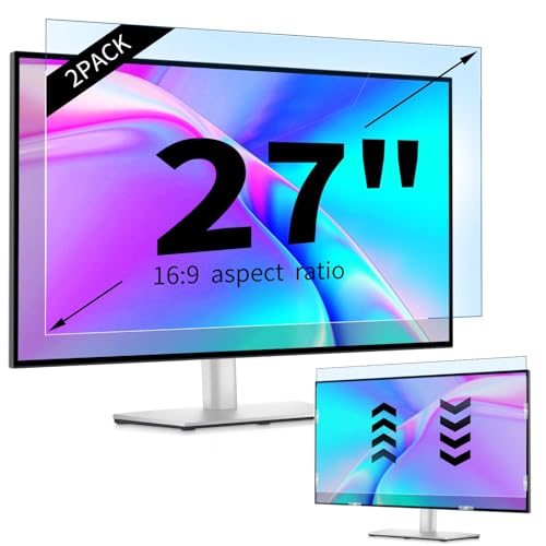 IPROKKO 2 Pack 27 inch Anti-Blue Light Monitor Screen Protector for 16:9 Widescreen, Removable Anti Glare Blue Light Blocking Screen Filter, Anti-UV Eye Protection PC Computer Film [Washable Wipes Clean]