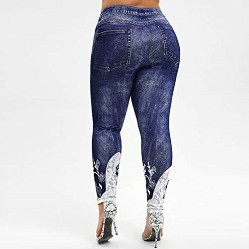 Plus Size Jean Leggings for Women Lace Trim High Waist Fake Denim Print Jeans Butt Lifting Seamless Stretchy Jeggings3
