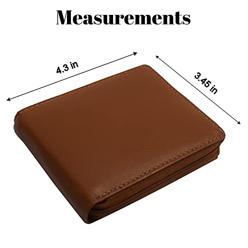 Men's Zipper RFID Blocking Premium Leather Zip-Around ID Bifold Wallet (Tan)3