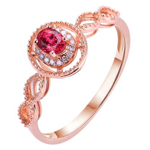 Beydodo Anillos Compromiso Oro Rosa 18K Mujer con 4 Garras Oval con Rubí Creado de 0.31ct y Moissanita, Anillos Mujer de Matrimonio Oro Rosa, Tamaño 7(47mm)