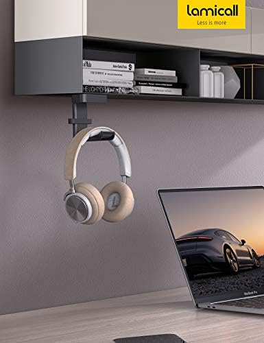 Lamicall Headphone Stand, Swivels Headset Hanger - Adjustable Desktop Earphone Holder Hook Mount for Gaming Headset, Kids Headphones, Wired Headphones, Sony, Sennheiser, Beats, xBox, etc - Black