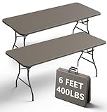 FurniEdge Folding Table 2 Pack, 6FT Heavy Duty Plastic Table with Handle, Foldable&Portable, Fold-in-Half Utility Tables for Outdoor, Dining, Wedding, Events, Indoor, Picnic, Camping, Party,Khaki