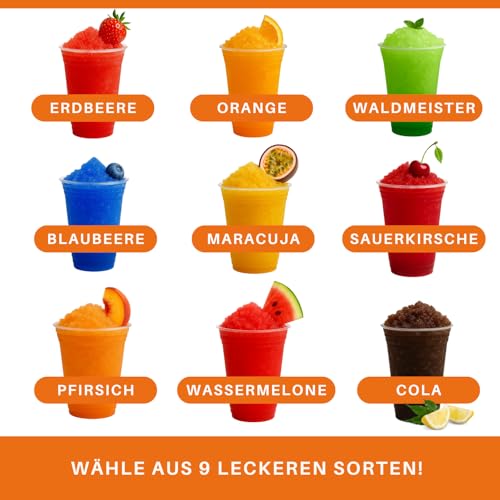 A. Becker´s Slush Eis Sirup | Ohne Azofarbstoffe | 6x 1L Kirsche, Cola, Blaubeere, Waldmeister, Erdbeere, Orange | 1L Slush Konzentrat ergibt 6L Eis | Getränkesirup für Slush Maschine und Mixer – Bild 7