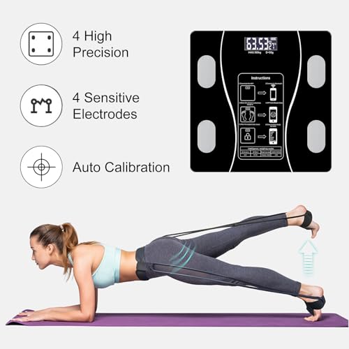Intelligent Body Fat Scale, a Simple and Practical Digital Scale That can be Connected to a Mobile Digital Bathroom Scale to Display BMI, Body Fat, Muscle Mass, and Durable Weight Scale (Black) - Thumbnail 2
