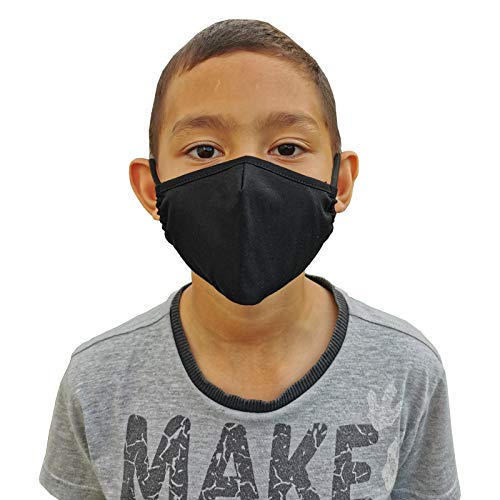 LOFBAZ Cloth Face Coverings Cotton Fabric with Filter Pocket Washable Reusable (Black - Pack of 3, Big Kid 9 to 13 Years)