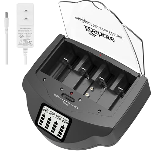 Koshore Alkaline Battery Charger, Balance Charger Discharger Compatible for AA, AAA, C, D, 9V Ni-MH Ni-CD Rechargeable Batteries and Alkaline Batteries,Charger with FCC & UL Certified, Black