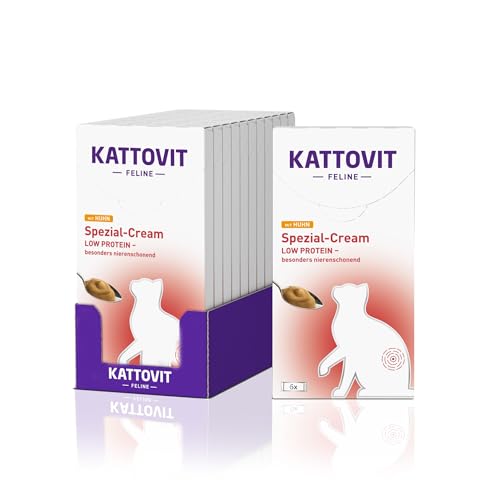 KATTOVIT - Niere/Renal Spezial-Cream für Katzen | Katzen-Diätsnack zur Unterstützung der Nierenfunktion für ausgewachsene Katzen | mit praktischer Portionierung | 11x6x15 g Huhn