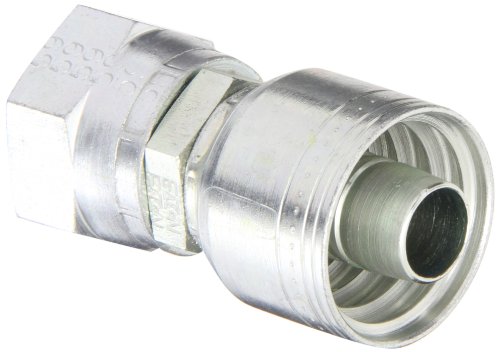 Image of Aeroquip 1AA12FJ10 Carbon Steel Global TTC (Thru the Cover) Crimp Hose Fitting Female JIC Swivel, Straight, 5 /8 inch Hose ID, 1-1 /16 inch - 12 Thread
