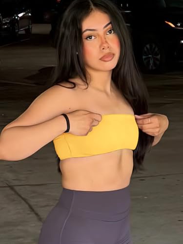 Image of YEOREO Strapless Bandeau Sports Bra for Workout Seamless Tube Top Gym Padded Wireless Bra