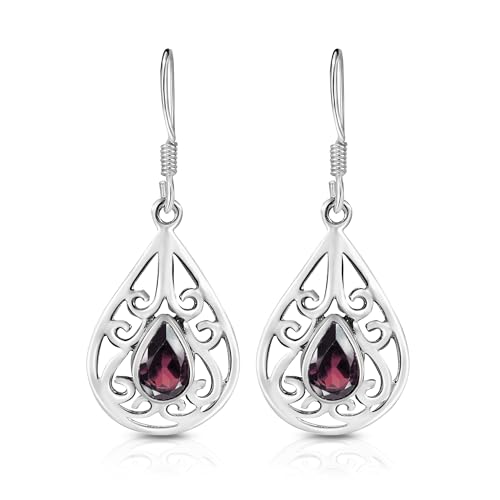Unique Gems Pendientes colgantes Plata de ley 925 Granate rojo 2.8 quilates Adornos Art Nouveau