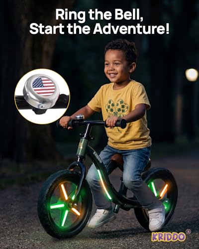 Image of KRIDDO Toddler Balance Bike 2 Year Old, Colorful Lighting Kids Balance Bike for 2-5 Years Old, 12 Inch Balance Bicycle with Bell, Tool-Free, Adjustable Seat, Handlebar, Gift for 2-3 Boys Girls