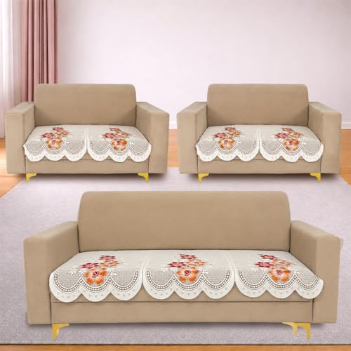 Image of Homerz Premium 'Surya Series' Sofa Cover | Stylish Sofa Protector | Net Fabric | Anti-Stain & Washable Slip Cover Exact Size Antislip (Exclusive Rust, 7 (3+2+2) Seater, Only Seat Cover)