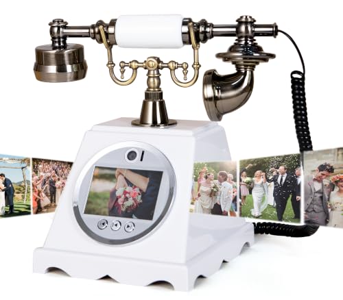 Image of RetroVox Video & Audio Guest Book Wedding Phone Guestbook Creative Easy to Use & Fun Engagements Anniversaries Baby Showers Graduation (B White)